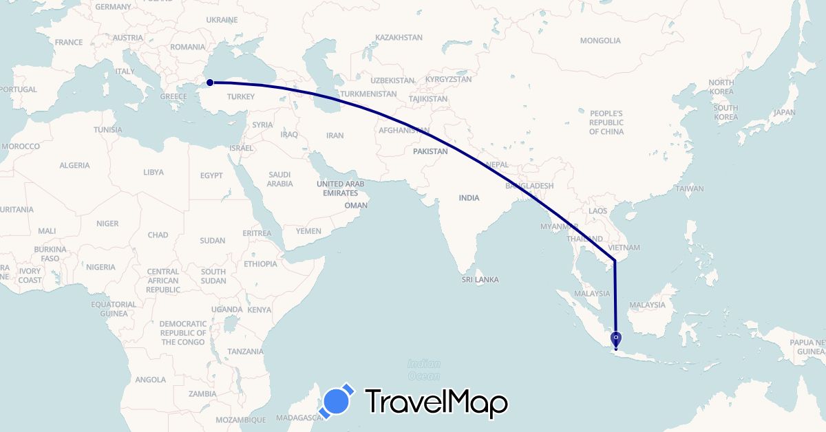 TravelMap itinerary: driving in Indonesia, Turkey, Vietnam (Asia)